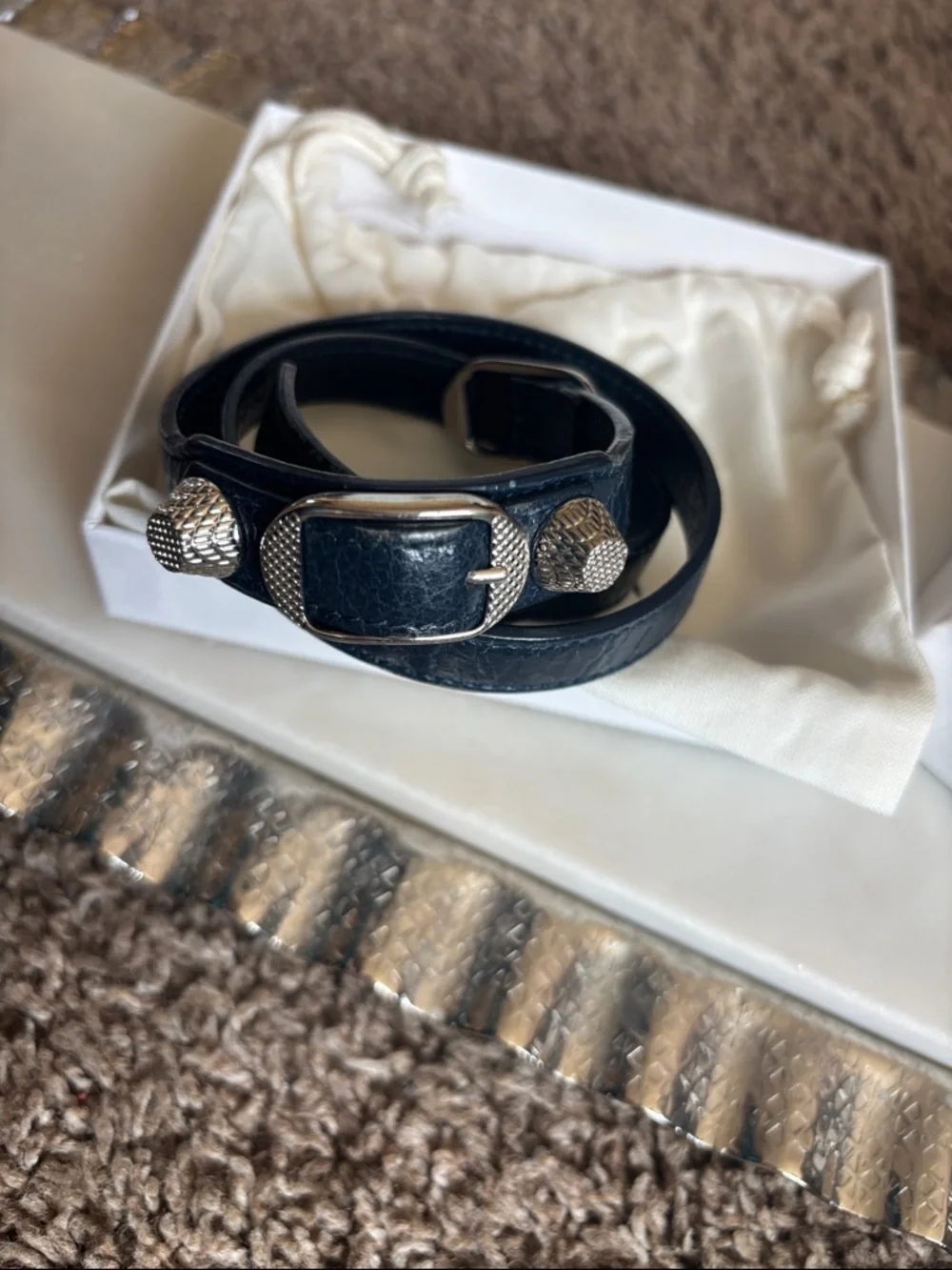 Balenciaga Leather Giant Arena Trip Wrap Bracelet in dark navy - Picture 4 of 9